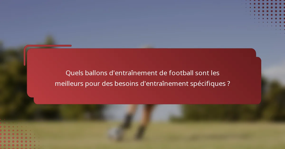 Quels ballons d'entraînement de football sont les meilleurs pour des besoins d'entraînement spécifiques ?